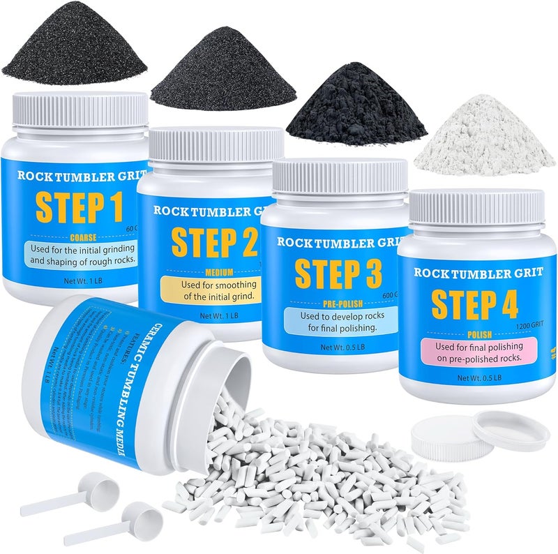KomeStone Rock Tumbler Polishing Grits and Ceramic Tumbling Media Kit | Essential for Polishing, 4 Steps Rock Tumbling Refill Media, Polish up to 25 lbs of Rocks, Work with Any Rock Tumblers, For More Tumbles - Image 1